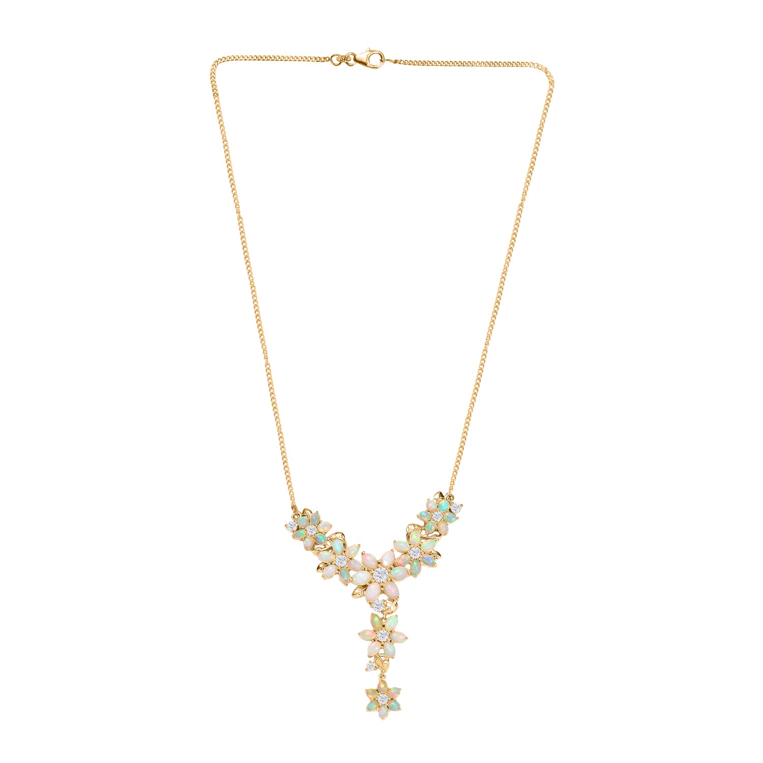 AA Natürlicher, äthiopischer Welo Opal, Moissanit Halskette ca. 45 cm 925 Silber 750 Gelbgold Vermeil ca. 9,51 ct.