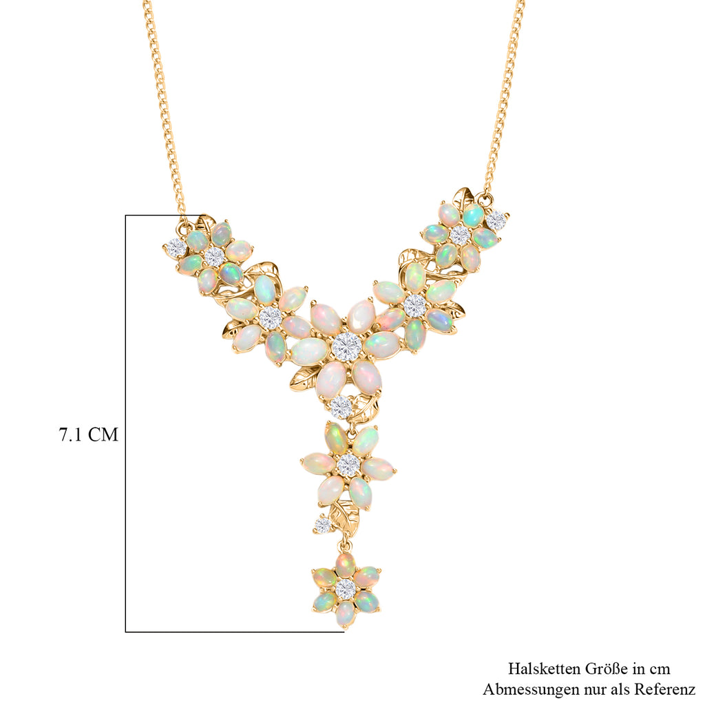 AA Natürlicher, äthiopischer Welo Opal, Moissanit Halskette ca. 45 cm 925 Silber 750 Gelbgold Vermeil ca. 9,51 ct.