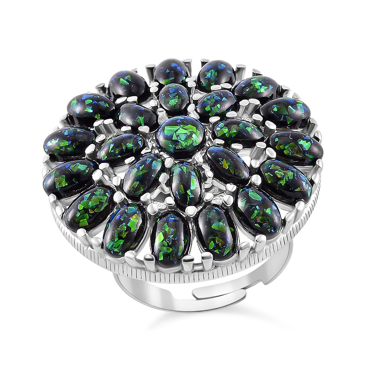Simulierter schwarzer Opal Ring, flexibel (Größe 17.00-19.00), 316L Edelstahl