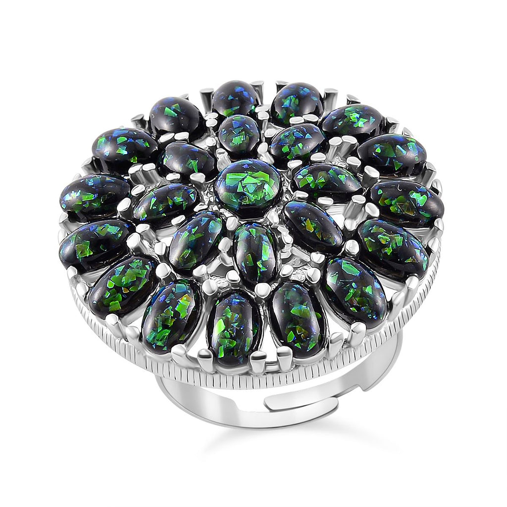 Simulierter schwarzer Opal Ring, flexibel (Größe 17.00-19.00), 316L Edelstahl