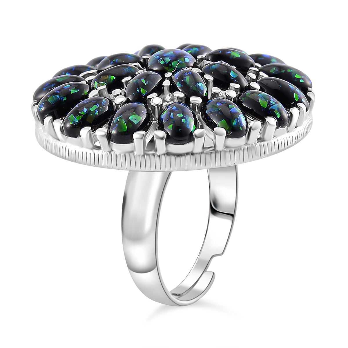 Simulierter schwarzer Opal Ring, flexibel (Größe 17.00-19.00), 316L Edelstahl