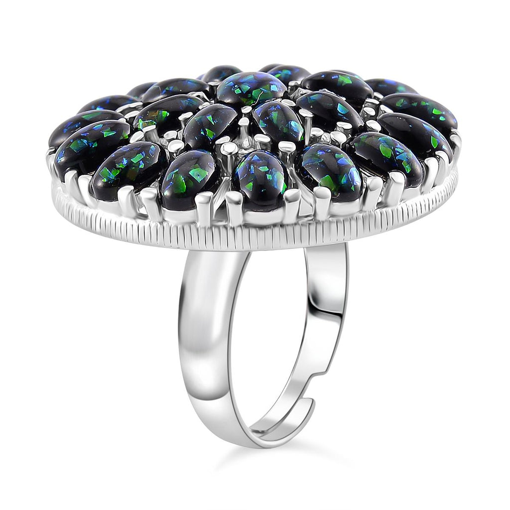 Simulierter schwarzer Opal Ring, flexibel (Größe 17.00-19.00), 316L Edelstahl
