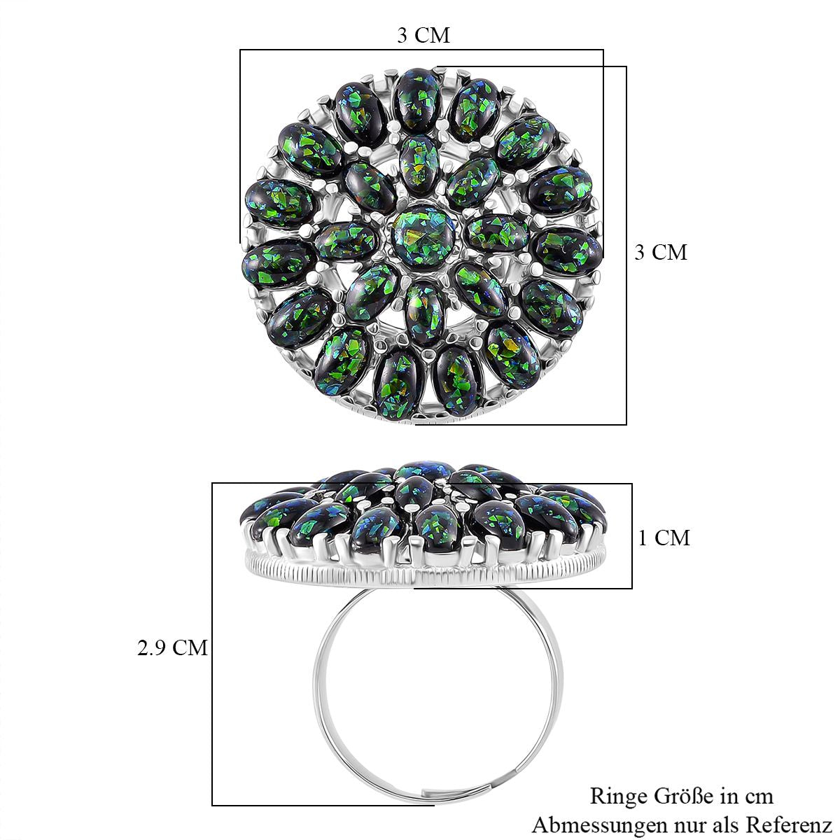 Simulierter schwarzer Opal Ring, flexibel (Größe 17.00-19.00), 316L Edelstahl