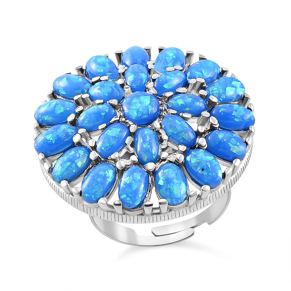 Simulierter Hellblauer Opal Ring, flexibel (Größe 17.00-19.00), 316L Edelstahl