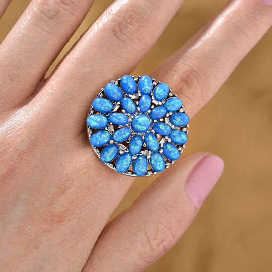 Simulierter Hellblauer Opal Ring, flexibel (Größe 17.00-19.00), 316L Edelstahl