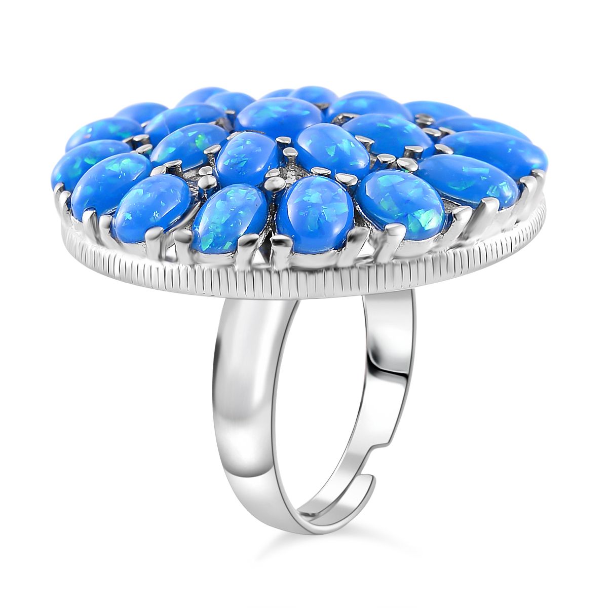 Simulierter Hellblauer Opal Ring, flexibel (Größe 17.00-19.00), 316L Edelstahl