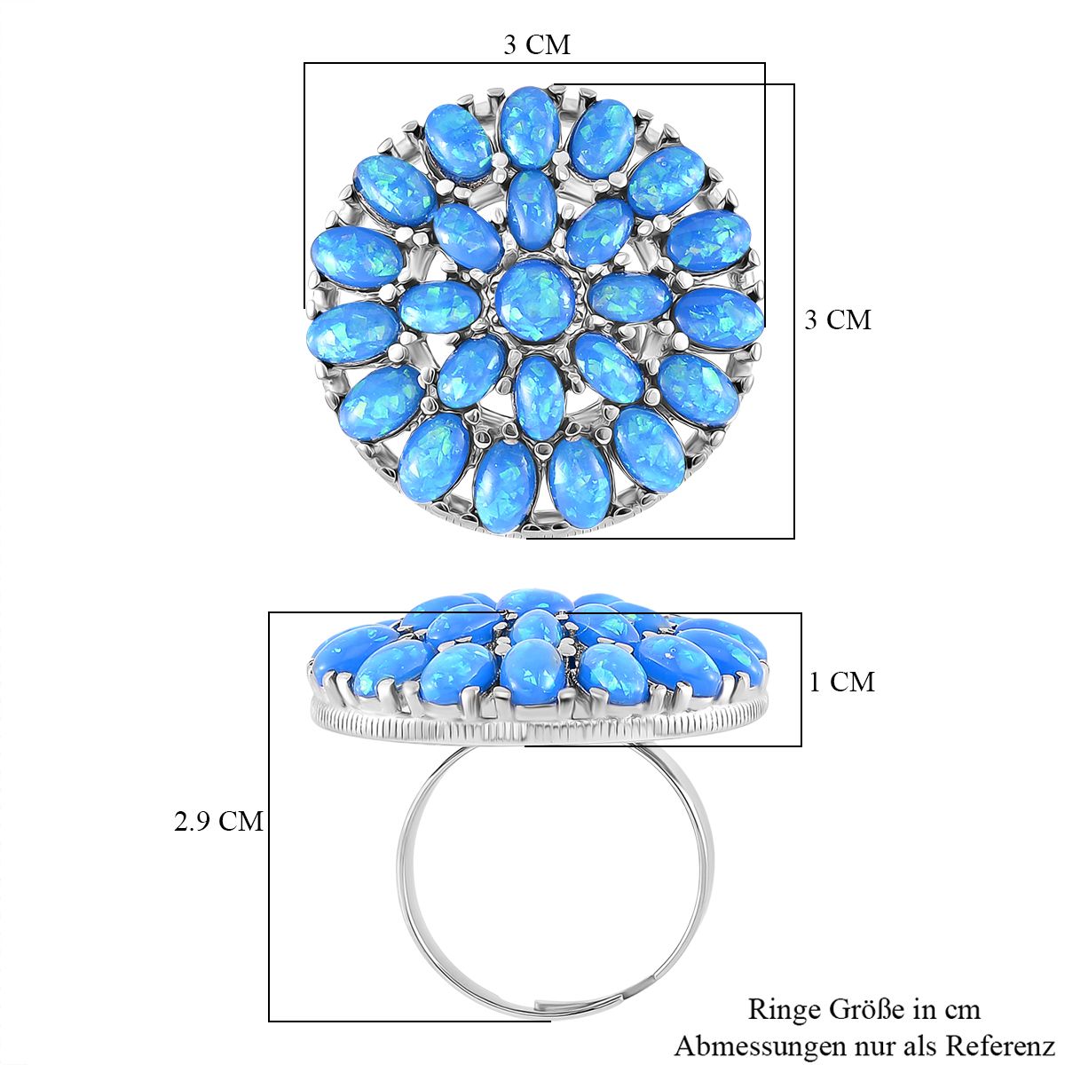 Simulierter Hellblauer Opal Ring, flexibel (Größe 17.00-19.00), 316L Edelstahl