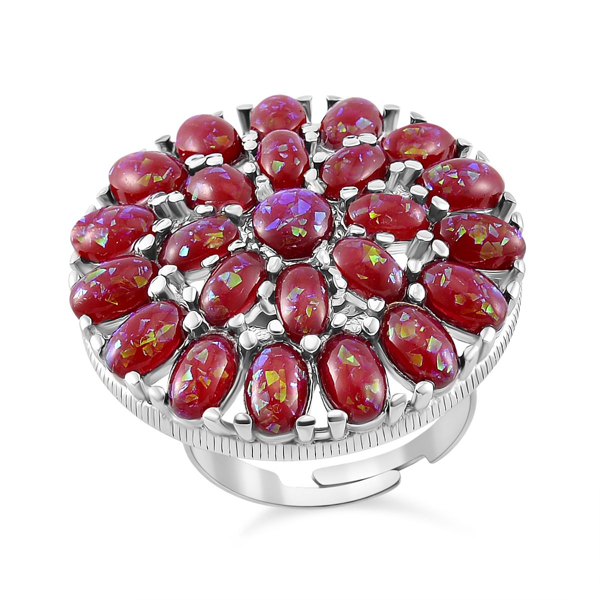 Simulierter Roter Opal Ring, flexibel (Größe 17.00-19.00), 316L Edelstahl