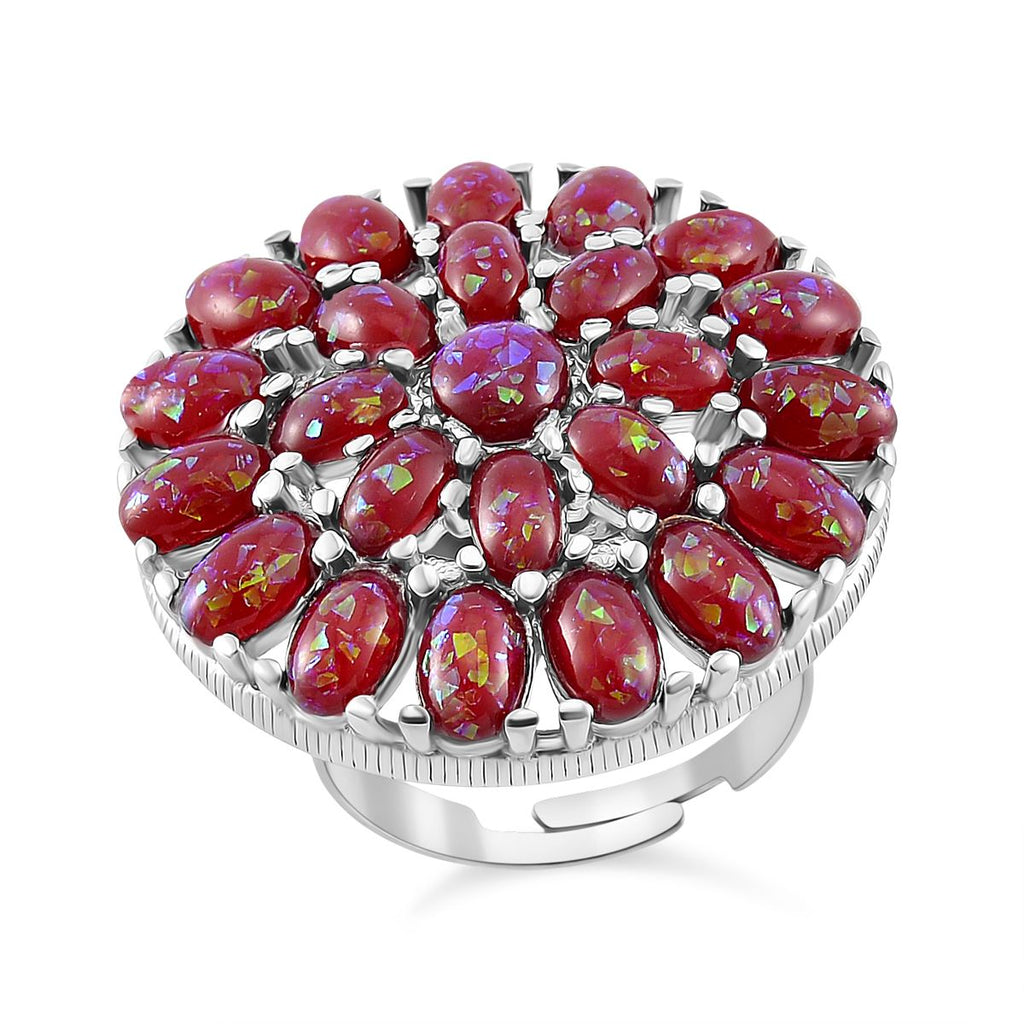 Simulierter Roter Opal Ring, flexibel (Größe 17.00-19.00), 316L Edelstahl