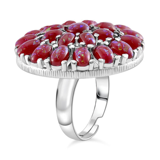 Simulierter Roter Opal Ring, flexibel (Größe 17.00-19.00), 316L Edelstahl
