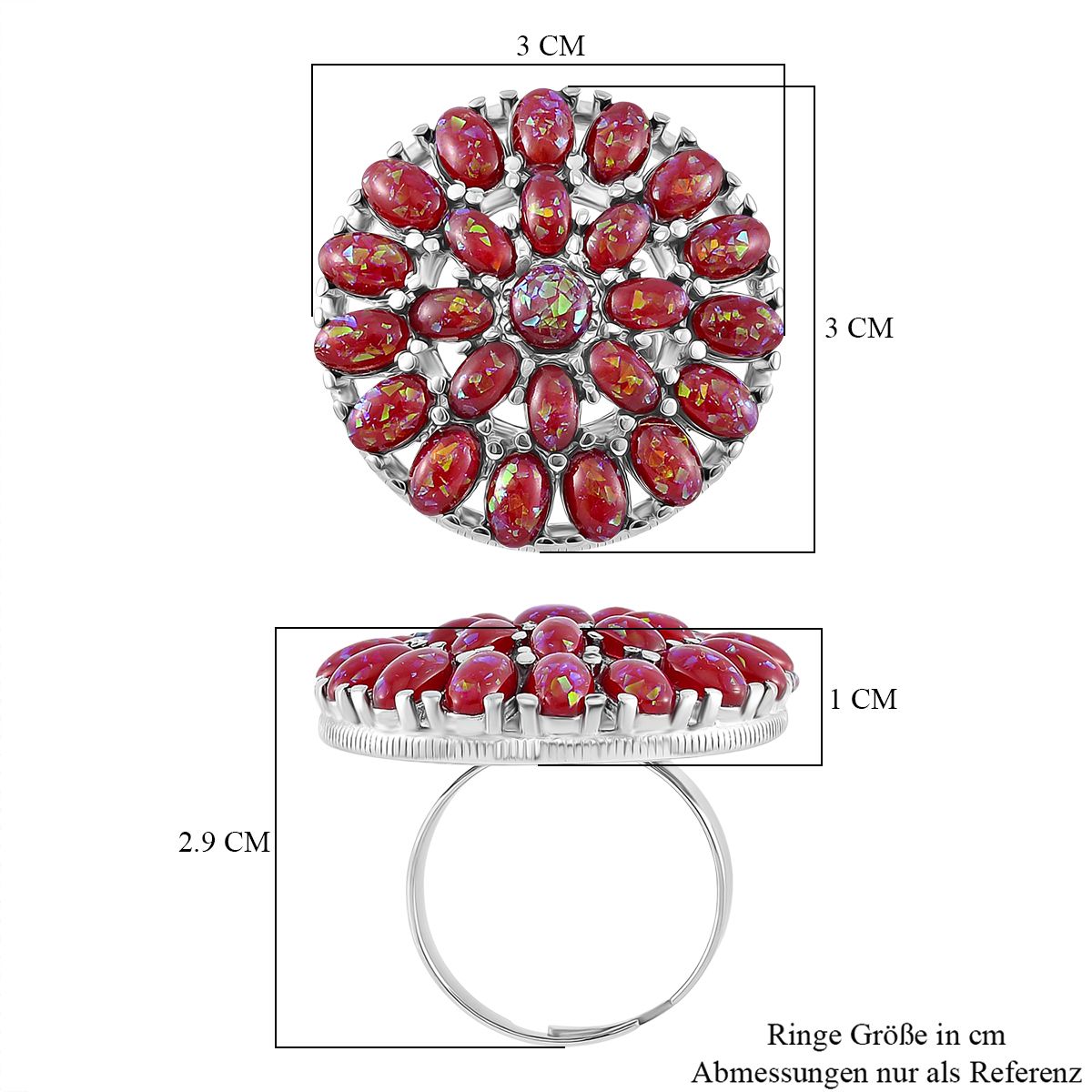 Simulierter Roter Opal Ring, flexibel (Größe 17.00-19.00), 316L Edelstahl