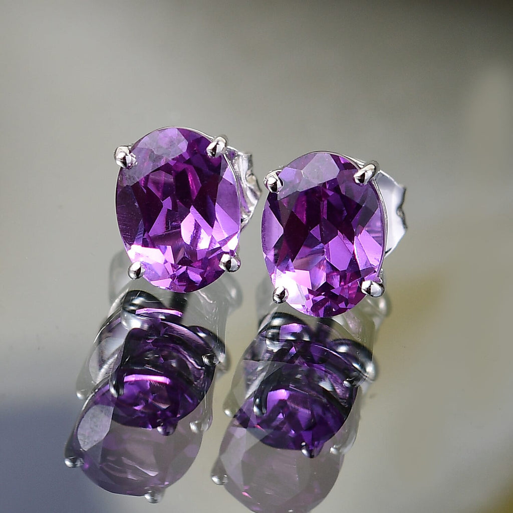 LUXURIANT zertifizierte und geprüfte AAA Labor lila Saphir Solitär Ohrringe in 417 Weißgold - 2,88 ct.