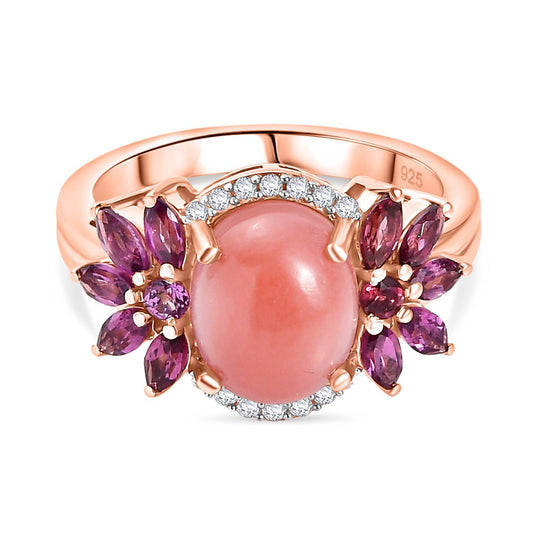 AA Vinicunca-Peruanischer Opal, Rhodolith Granat Ring 925 Silber 750 rosévergoldet (Größe 19.00) ca. 3.83 ct