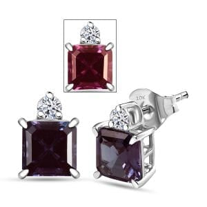 LUXURIANT - AAA Lab Grown Alexandrit, Lab Grown Diamant Ohrringe, AGI zertifiziert und geprüft, 417 Weiß Gold ca. 2.56 ct