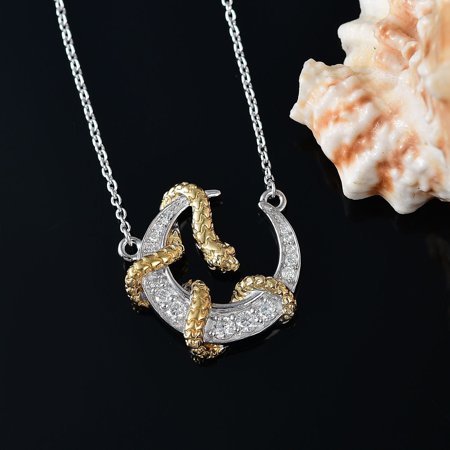 Moissanit Halskette ca. 45 cm 925 Silber Rhodiniert und 750 Gelbgold Vermeil ca. 0.49 ct