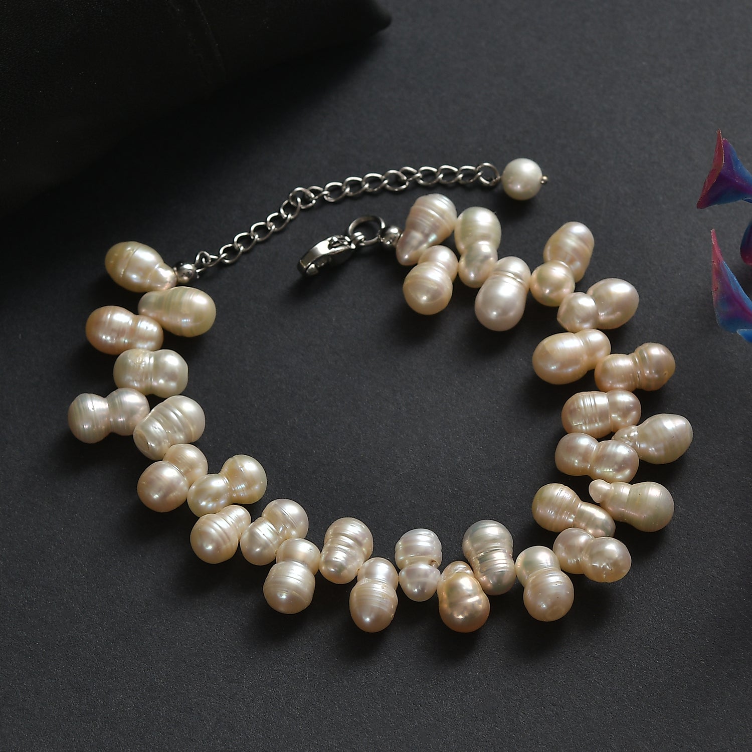 Mehrfarbige Süßwasser Perle Armband ca. 19 cm +5 cm extender, Edelstahl