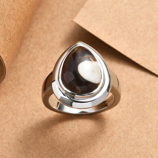 Der Schimmer der Natur - Erdnuss Holz Jaspis Ring 316L Edelstahl (Größe 19.00) ca. 4.37 ct