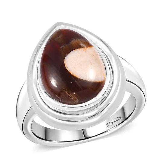 Der Schimmer der Natur - Erdnuss Holz Jaspis Ring 316L Edelstahl (Größe 19.00) ca. 4.37 ct