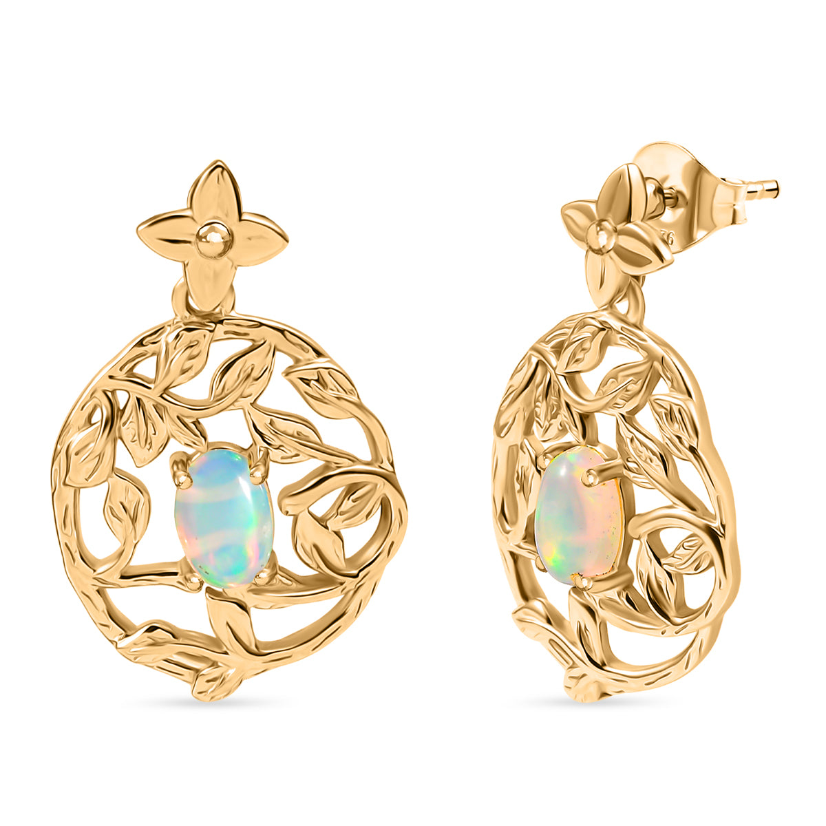 AA Natürlicher, äthiopischer Welo Opal Ohrringe 925 Silber 750 Gelb Vergoldet ca. 0.70 ct