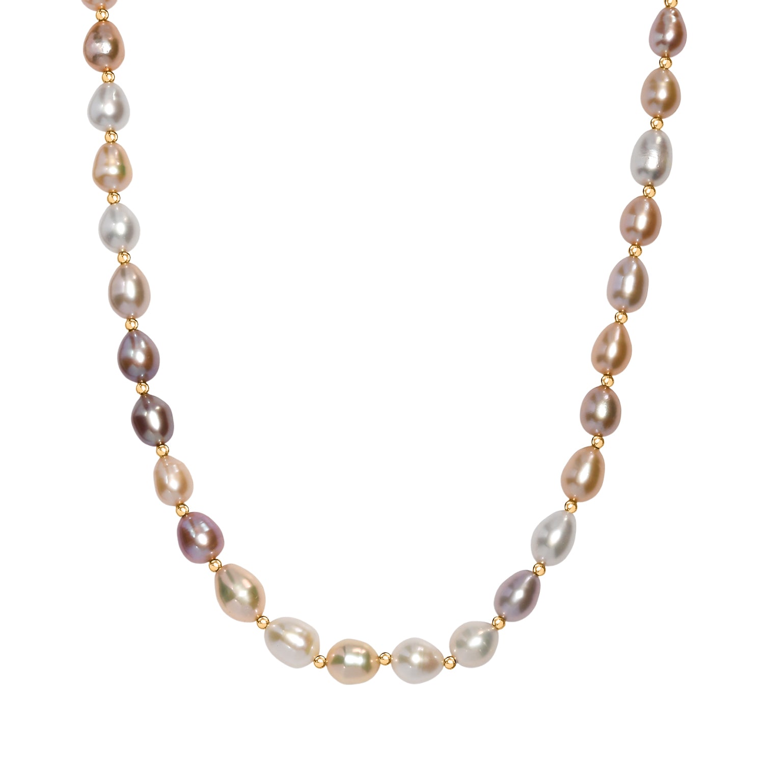 AA mehrfarbige Süßwasser Perle 45+5cm Halskette, 925 Silber 750 Gelbgold Vermeil