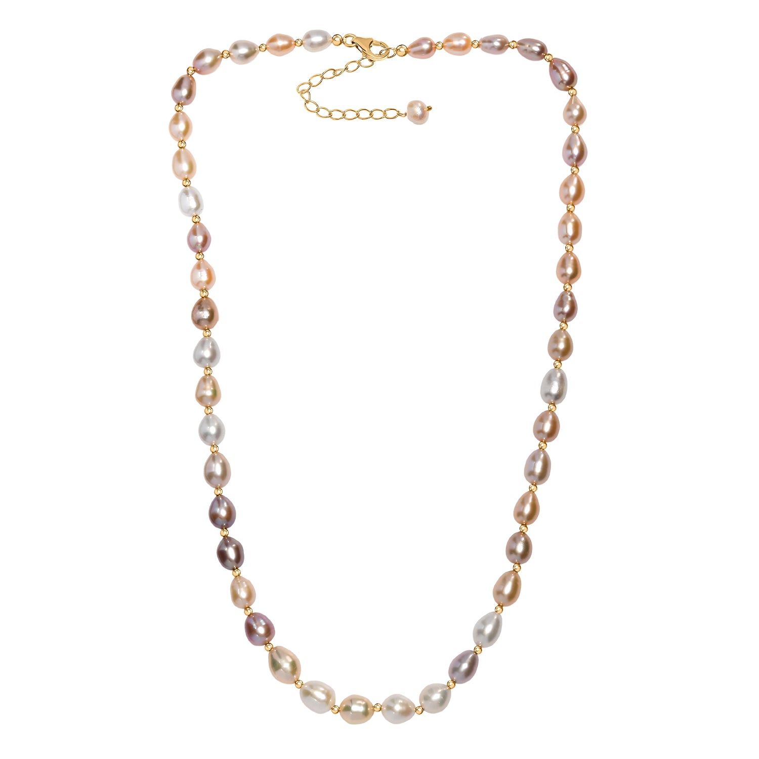 AA mehrfarbige Süßwasser Perle 45+5cm Halskette, 925 Silber 750 Gelbgold Vermeil