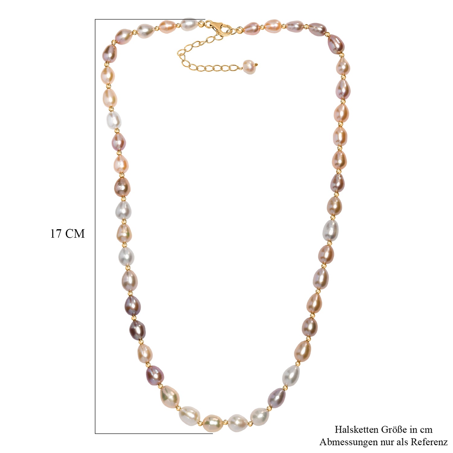 AA mehrfarbige Süßwasser Perle 45+5cm Halskette, 925 Silber 750 Gelbgold Vermeil