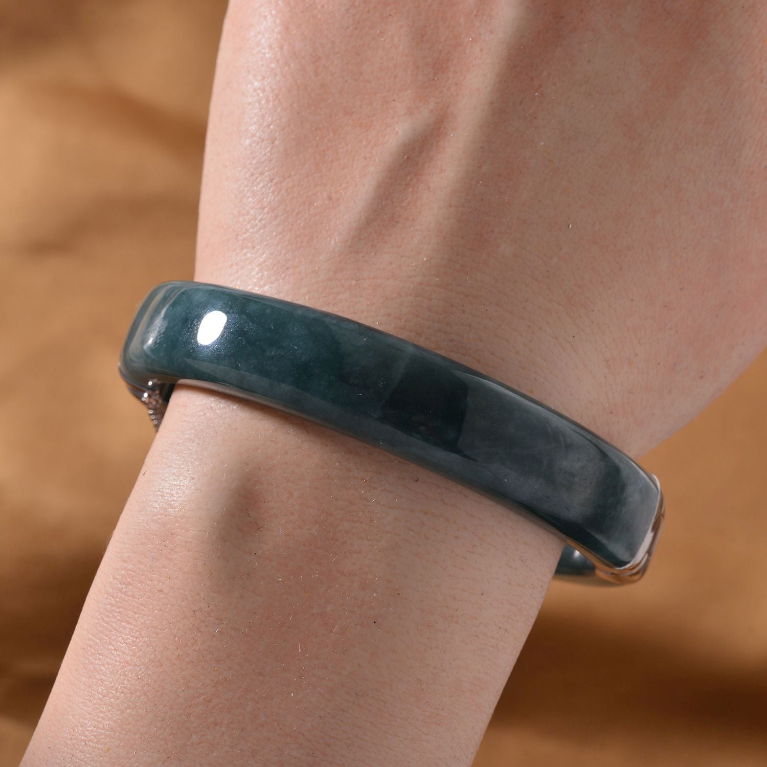 EXTREM SELTEN - Natürlicher Olmek Jadeit Armreif ca. 19 cm 925 Silber rhodiniert ca. 250.00 ct