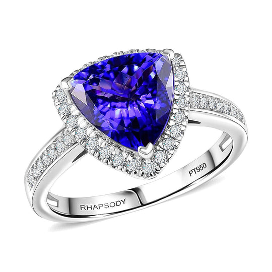 Rhapsody AAAA Tansanit, Weißer Diamant AGI zertifiziert Ring 950 Platin (Größe 19.00) ca. 3.61 ct