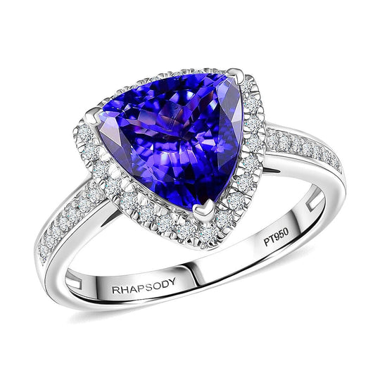 Rhapsody AAAA Tansanit, Weißer Diamant AGI zertifiziert Ring 950 Platin (Größe 16.50) (10-15 Werktage Lieferzeit) ca. 3.61 ct