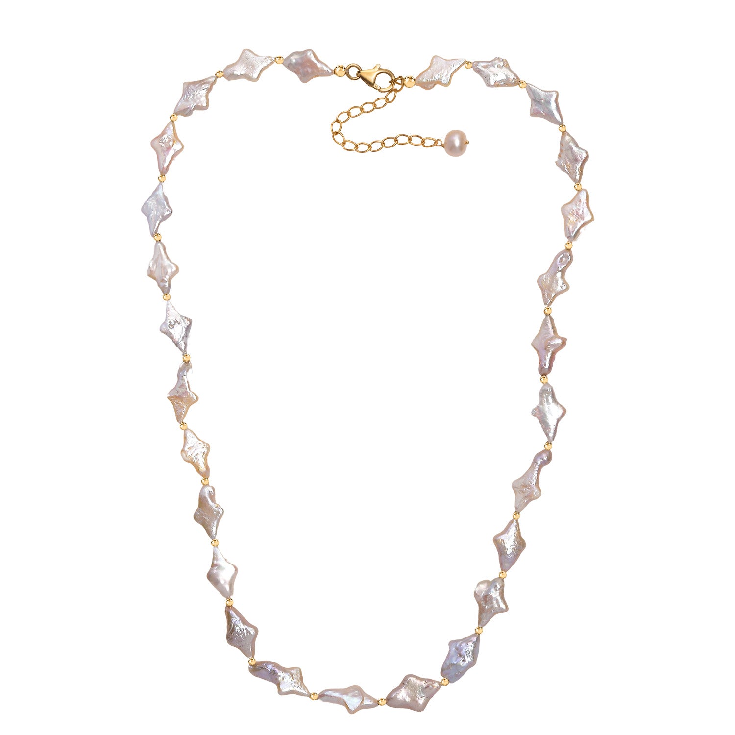 AAA Süßwasser Perle Halskette, 45+5cm, 925 Silber 750 Gelbgold Vermeil