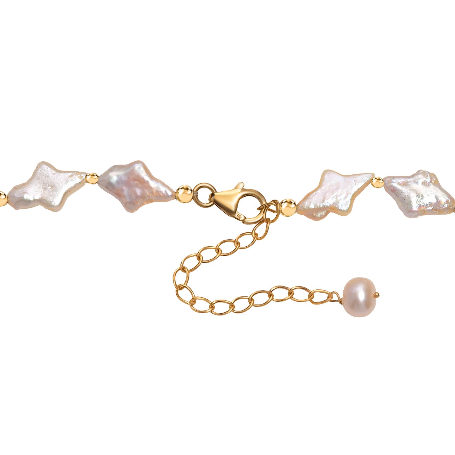 AAA Süßwasser Perle Halskette ca. 45 cm+5 cm Extender, 925 Silber 750 Gelbgold Vermeil
