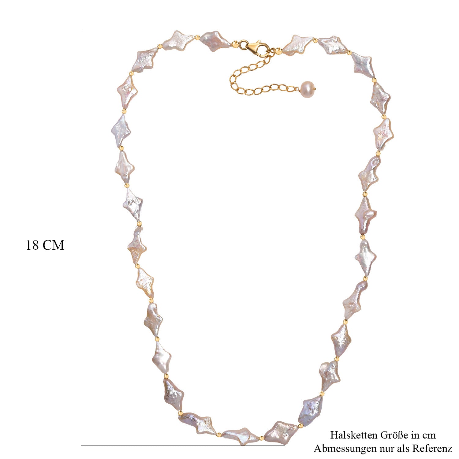 AAA Süßwasser Perle Halskette, 45+5cm, 925 Silber 750 Gelbgold Vermeil