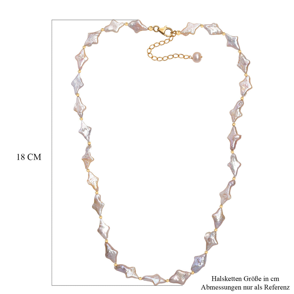 AAA Süßwasser Perle Halskette ca. 45 cm+5 cm Extender, 925 Silber 750 Gelbgold Vermeil