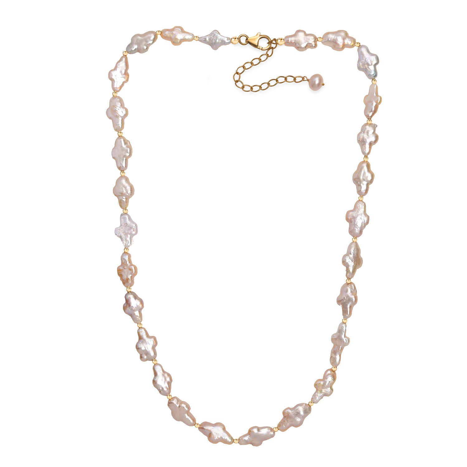 AAA Süßwasser Perle 45+5cm Halskette, 925 Silber 750 Gelbgold Vermeil