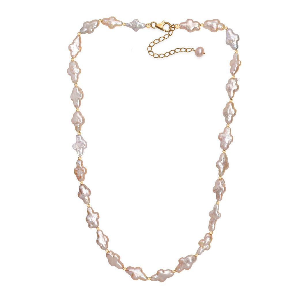 AAA Süßwasser Perle Halskette ca. 45 cm+ 5 cm Extender, 925 Silber 750 Gelbgold Vermeil