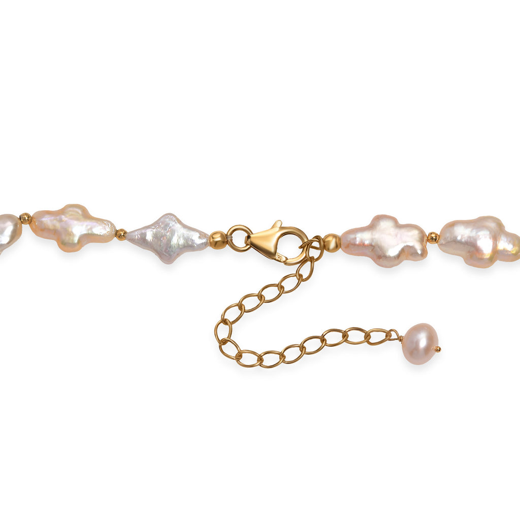 AAA Süßwasser Perle Halskette ca. 45 cm+ 5 cm Extender, 925 Silber 750 Gelbgold Vermeil
