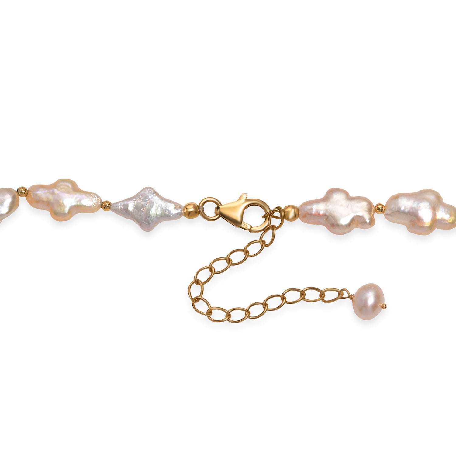 AAA Süßwasser Perle Halskette ca. 45 cm+ 5 cm Extender, 925 Silber 750 Gelbgold Vermeil