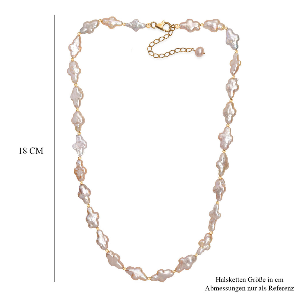 AAA Süßwasser Perle Halskette ca. 45 cm+ 5 cm Extender, 925 Silber 750 Gelbgold Vermeil