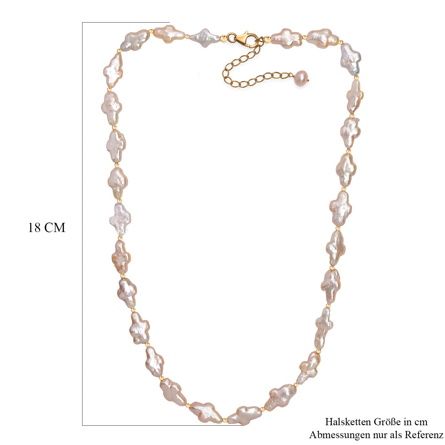 AAA Süßwasser Perle Halskette ca. 45 cm+ 5 cm Extender, 925 Silber 750 Gelbgold Vermeil