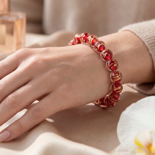 Rotes Murano-Stil Glas Armband, flexibel