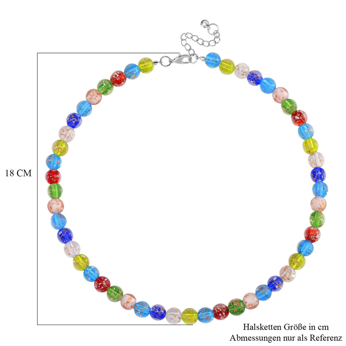 Mehrfarbiges Murano-Stil Glas Halskette ca. 50 cm+ 5 cm Extender, Standard