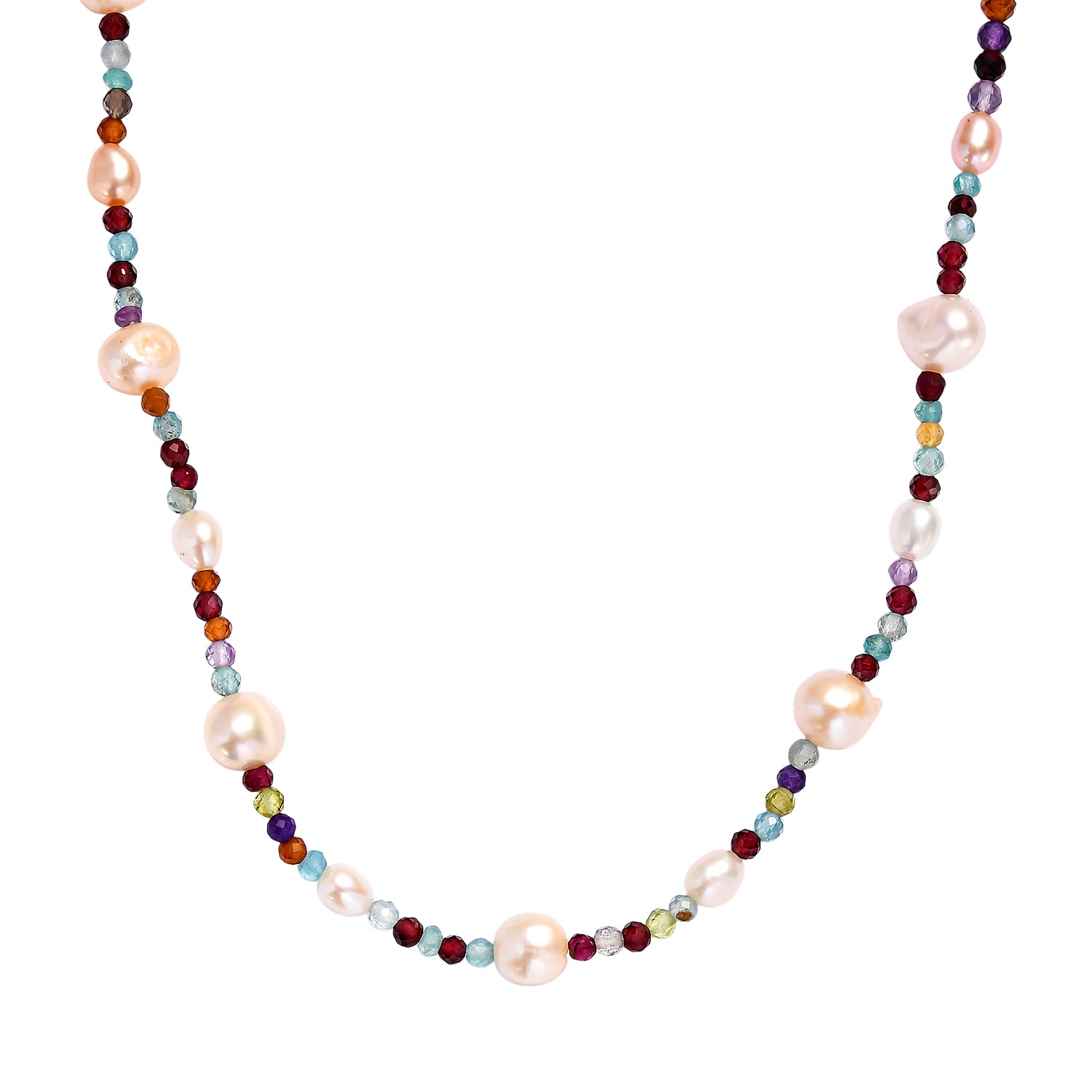 Mehrfarbige Süßwasser Perle und Multi Edelstein Halskette, 60+5cm, 925 Silber rhodiniert