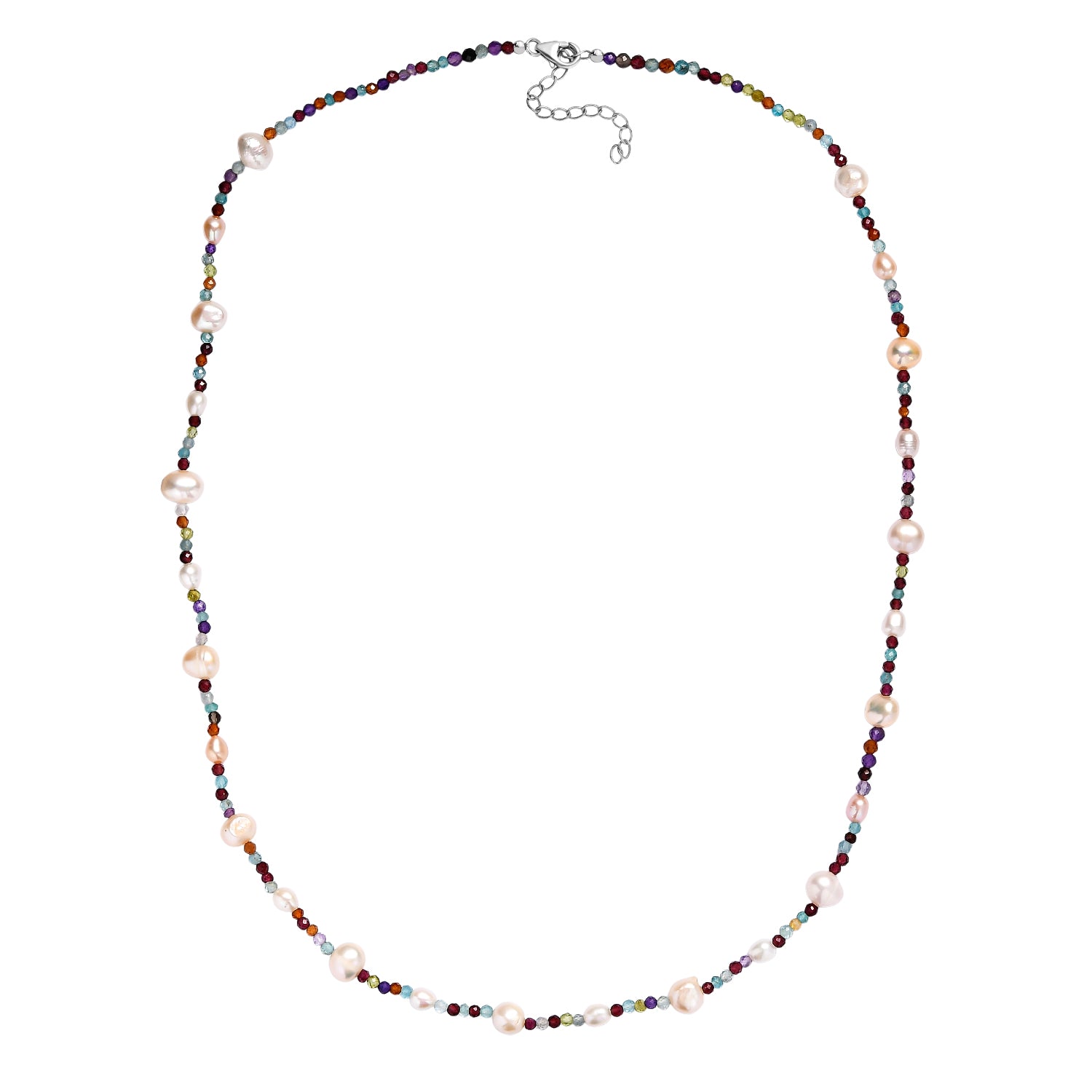 Mehrfarbige Süßwasser Perle und Multi Edelstein Halskette, 60+5cm, 925 Silber rhodiniert