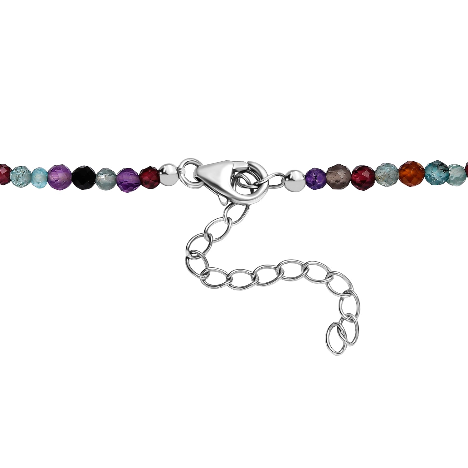 Mehrfarbige Süßwasser Perle und Multi Edelstein Halskette, 60+5cm, 925 Silber rhodiniert