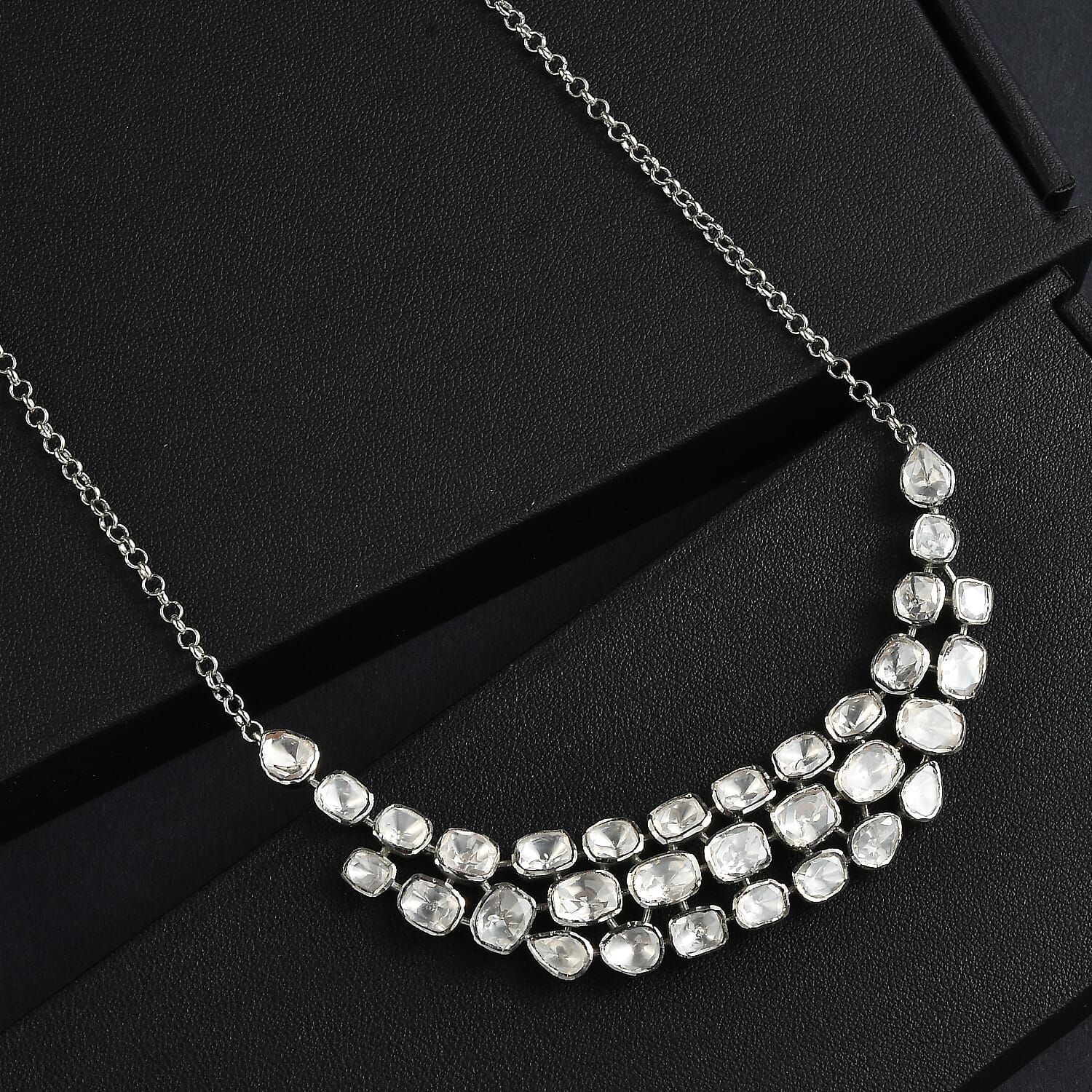 Polki Moissanit Halskette ca. 45 cm 925 Silber rhodiniert ca. 8.00 ct