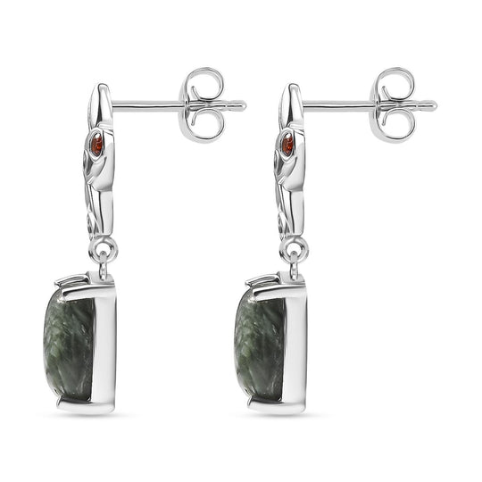 Viktorianische Blüte - Sibirischer Seraphinite, Rote Granat Ohrringe, 925 Silber platiniert ca. 6,61 ct