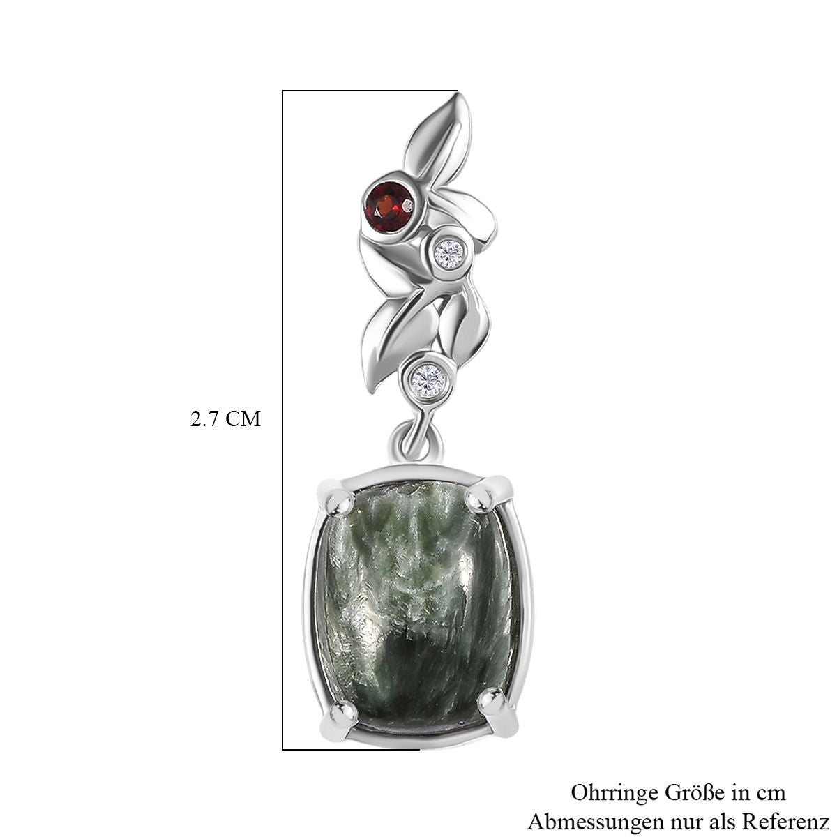 Viktorianische Blüte - Sibirischer Seraphinite, Rote Granat Ohrringe, 925 Silber platiniert ca. 6,61 ct
