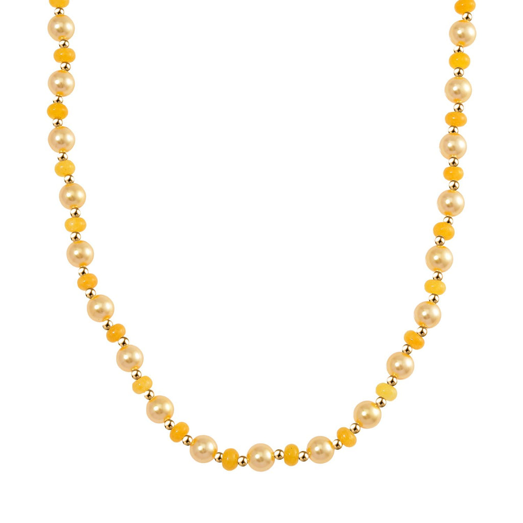 Goldene Muschelkernperle (7-9 mm), Gelber Achat Halskette ca. 45 cm+ 5 cm Extender, vergoldet
