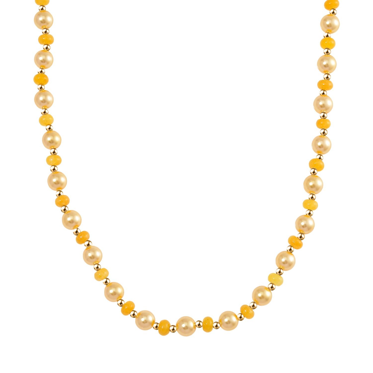Goldene Muschelkernperle (7-9 mm), Gelber Achat Halskette ca. 45 cm+ 5 cm Extender, vergoldet