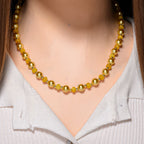 Goldene Muschelkernperle (7-9 mm), Gelber Achat Halskette ca. 45 cm+ 5 cm Extender, vergoldet